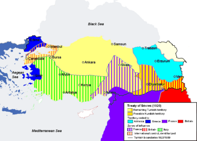 Treaty of Sèvres map partitioning Anatolia