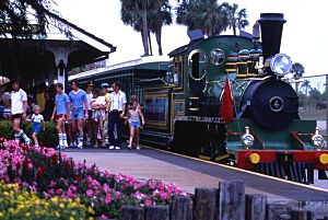 View showing visitors leaving train at the Busch Gardens amusement park in Tampa, Florida (5706741461)