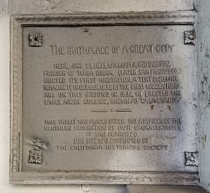 'Birthplace of a great city' plaque at 823 Grant Avenue, San Francisco