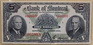 5 Dollars, Bank of Montreal, 1942 - Bank of Montréal Museum - Bank of Montreal, Main Montreal Branch - 119, rue Saint-Jacques, Montreal, Quebec, Canada - DSC08480