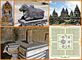 A collage of Shaivism Shiva Siwa Hindu icons and temples in Southeast Asia