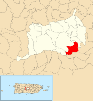 Location of Bauta Arriba within the municipality of Orocovis shown in red