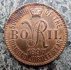 Bovril 1897 token with 'VR'