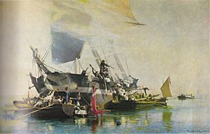 Christian Mølsted - Engelsk brig angribes af dansk-norske kanonbåde - 1887