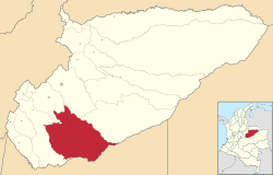 Location of the municipality and town of Maní, Casanare in the Casanare Department of Colombia.