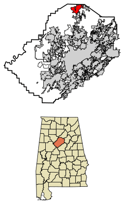 Location of Warrior in Jefferson County, Alabama.