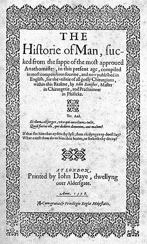 John Banester,"The Historie of Man", 1578; title page Wellcome L0000294