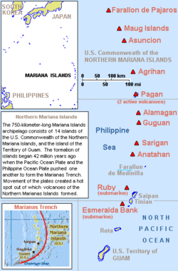 Map Mariana Islands volcanoes