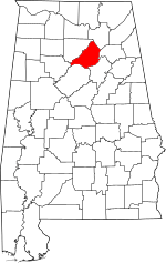 Map of Alabama highlighting Blount County