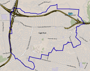 Map of the Eagle Rock neighborhood of Los Angeles as delineated by the Los Angeles Times