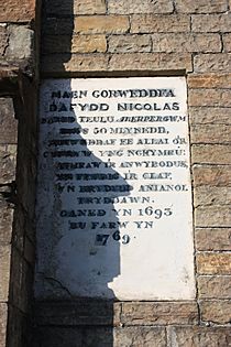 Memorial tablet to Dafydd Nicolas, St. Cadoc's Church, Aberpergwm, Glynneath, West Glamorgan, Wales, 2010.03.06