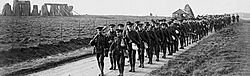 Men of the CEF 10th Alberta Battalion pass Stonehenge 1914