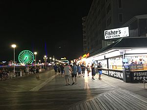 Ocean City MD boardwalk at Talbot Street looking south at night