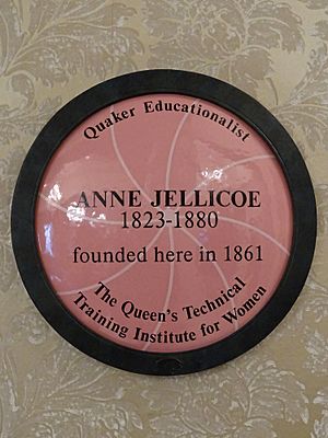 Quaker educationalist Anne Jellicoe 1823-1880 founded here in 1861 The Queen's Technical Training Institute for Women