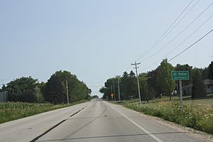 Looking south at the sign for St. Peter