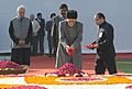 The Vice President, Shri Mohd. Hamid Ansari paying floral tributes at the Samadhi of former Prime Minister, Shri Inder Kumar Gujral, on his death anniversary, in Delhi on November 30, 2013