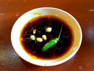 Toyo at kalamansi (toyomansi) with siling labuyo (Philippines) 01