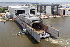 US Navy 110908-O-ZZ999-003 The Military Sealift Command joint high speed vessel USNS Spearhead (JHSV 1) prepares for its Sept. 17 christening cerem