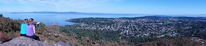Looking southeast from Mt. Douglas over the southern tip of the Saanich Peninsula into the Strait of Juan de Fuca.