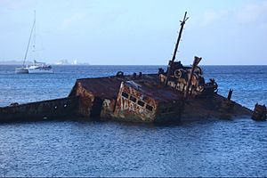 A ship wreck off the coast of Ebeye, Marshall Islands, February 2012. Photo- Erin Magee - DFAT (12426186713)
