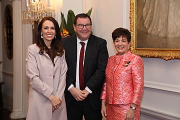 Dame Patsy with the Prime Minister and Deputy Prime Minister