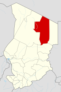 Map of Chad with the Ennedi-Ouest region highlighted in red