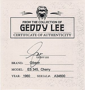 Geddy Lee Certificate of authenticity