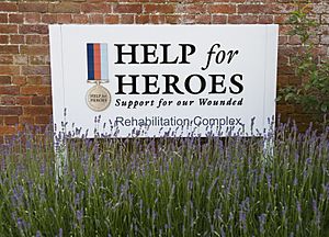 Help for Heroes Sign at the Defence Medical Rehabilitation Unit, Headley Court in Surrey MOD 45152785