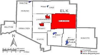 Map of Elk County Municipalities shaded in red and blue