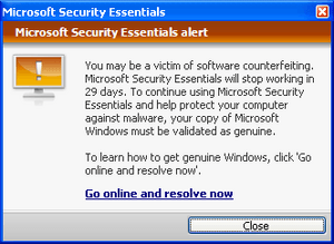 Microsoft Security Essentials Genuine Notification
