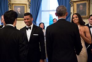 Obama & Abe Greet Russell Wilson & Ciara 2015 (cropped)