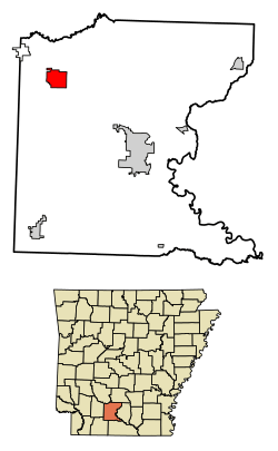 Location of Chidester in Ouachita County, Arkansas.