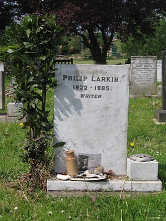 Philip Larkin -headstone at Cottingham municipal cemetery, near Hull, England-24May2008