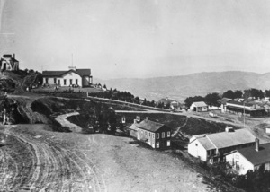 Photocopy of photograph (original print in New Almaden Museum) Circa 1885, photographer unknown WEST FLANK AFTER SECOND ADDITION - Mine Hill School, New Almaden Quicksilver Mine HABS CAL,43-ALMA,5-5