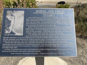 Plaque over Bridal Veil Falls near Provo, Utah