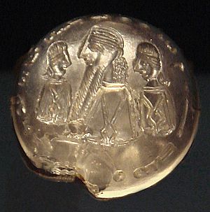 Seal of Mani (cleaned up). Seal with figure of Mani, possibly 3rd century CE, possibly Irak. Cabinet des Médailles, Paris.jpg