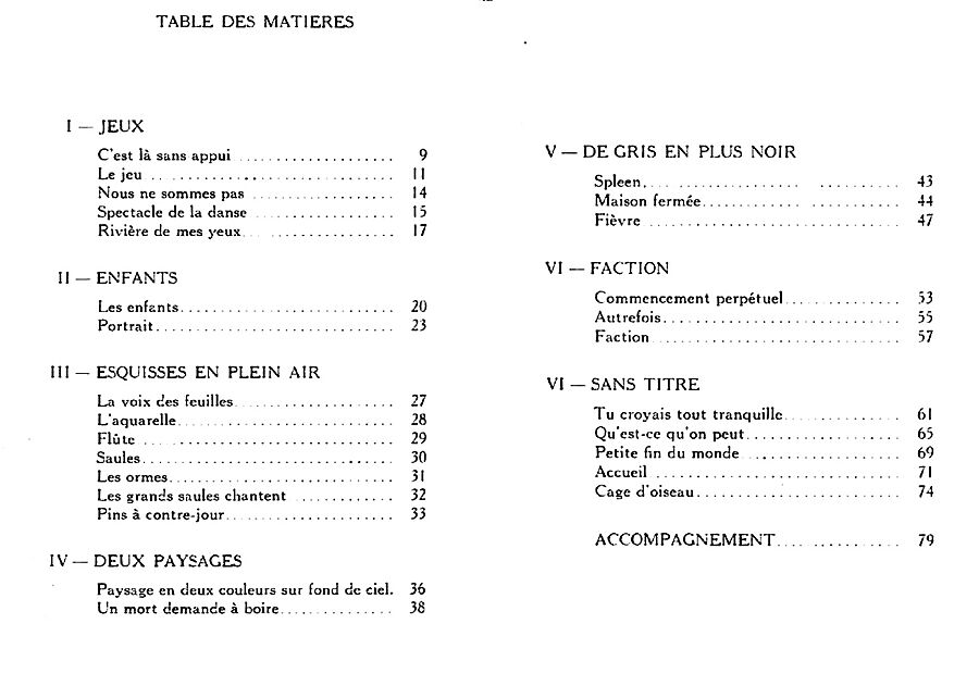 Table des matières de l'édition originale