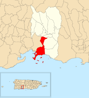 Location of Tallaboa Poniente within the municipality of Peñuelas shown in red