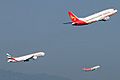 Three way take off at Beijing Capital International Airport