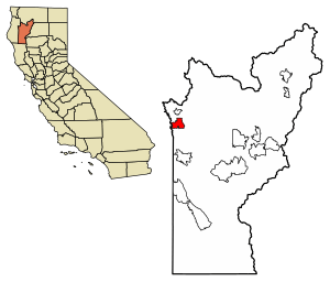Location of Burnt Ranch in Trinity County, California.