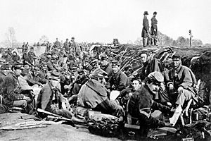 Union soldiers entrenched along the west bank of the Rappahannock River at Fredericksburg, Virginia (111-B-157)