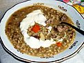 Vegetable pork barley soup with chicken livers and sour cream, by Silar 2010 I.JPG