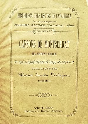 Verdaguer year 1880 first edition cançons Montserrat Catalan poet Jacint Verdaguer