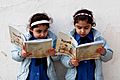 Young girls reading - Government primary school in Amman, Jordan