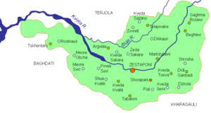 Zestaponi region. Zeda Sakara is to the north of Zestaponi town