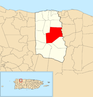 Location of Abra Honda within the municipality of Camuy shown in red