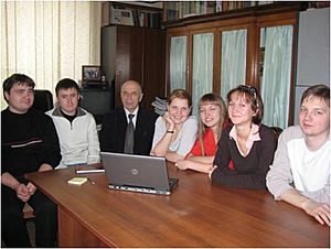 Anatoly Sukhorukov in office with students