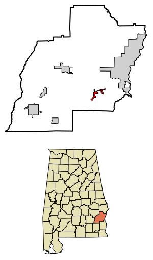 Location of Bakerhill in Barbour County, Alabama.