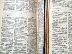 Close up Samuel Johnson Folio and Abridged dictionaries – letter M