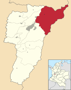 Location map of the municipality and town of Salento in the Department of Quindío.